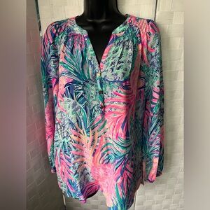 NWT $178 Lilly Pulitzer Elsa silk top size M Multi Gypset Paradise $99